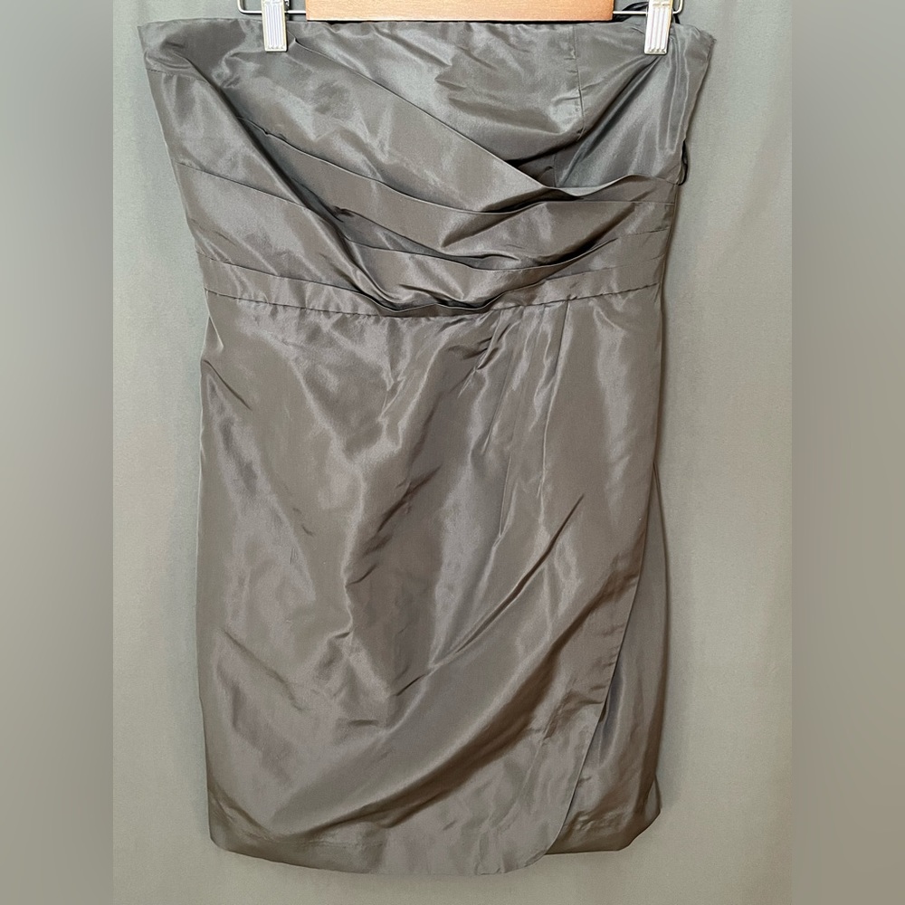J. Crew 14 Dark Tan Silk Pleated Strapless Mini Cocktail Dress